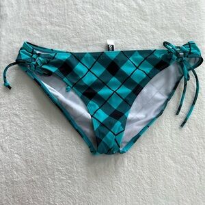 Roxy Teal and Black Plaid Tie-Side Bikini Bottoms